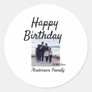 Adesivo Feliz aniversário foto familia nome elegante class
