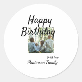 Adesivo Feliz aniversário foto familia nome elegante class