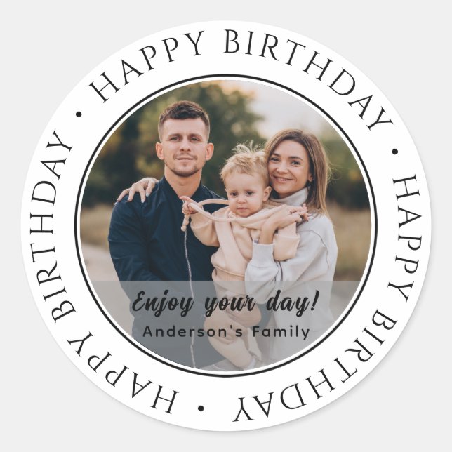 Adesivo Feliz aniversário | Foto Personalizada Simples Clá (Frente)