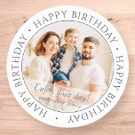 Adesivo Feliz aniversário | Foto Personalizada Simples Clá<br><div class="desc">Este design simples e clássico é composto por tipografia serif e adiciona uma foto personalizada. Use este adesivo como uma etiqueta de presente para o presente para o celebrante de aniversário, </div>