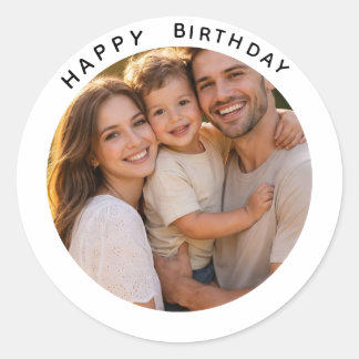 Adesivo Feliz Aniversário | Foto Redonda Clássica Simples