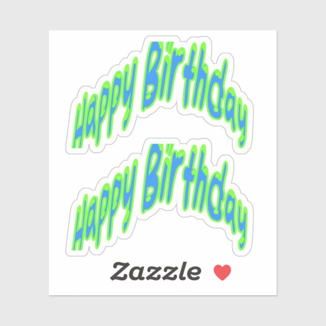 Adesivo Feliz Aniversário Funky Texto Azul/Verde (Folha)