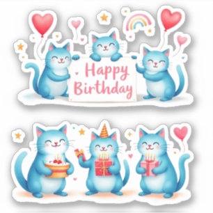 Adesivo Feliz Aniversário - Gatos Azuis - Presentes De Bal