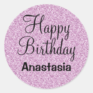 Adesivo Feliz Aniversário Glam Glitter Roxo Nome