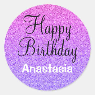 Adesivo Feliz Aniversário Glamour Ombre Roxo Brilho Faísca