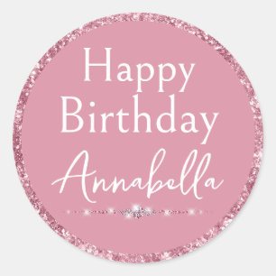 Adesivo Feliz Aniversário Glamour Rosa Brilho e Diamantes