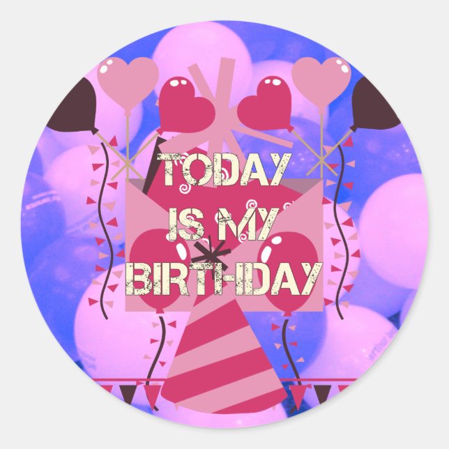 Adesivo Feliz Aniversário Hoje é o meu Aniversário Balões  (Frente)