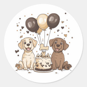 Adesivo Feliz Aniversário Labrador Cachorros de Retriever