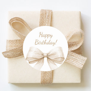 Adesivo Feliz Aniversário Laço Marfim Bege elegante