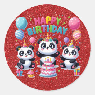 Adesivo Feliz Aniversário, Meus Três Pandas,