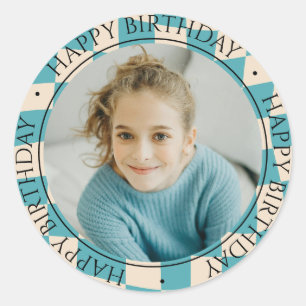 Adesivo Feliz Aniversário Moderno Simples Foto Azul