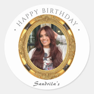 Adesivo Feliz Aniversário Moderno Simples Foto Personaliza