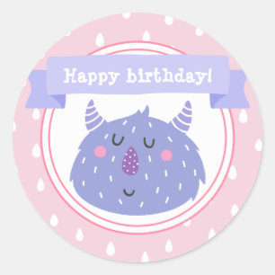 Adesivo Feliz aniversário! Monstro Roxo