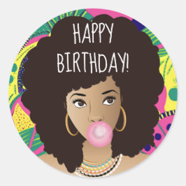 Adesivo Feliz aniversário! Mulher Negra, Bubblegum, Colori
