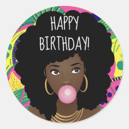 Adesivo Feliz aniversário! Mulher Negra, Bubblegum, Colori