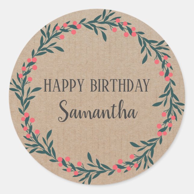 Adesivo Feliz Aniversário Natal Floral Wreath Artesanato C (Frente)