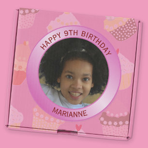 Adesivo Feliz Aniversário Nome, Idade E Foto Rosa