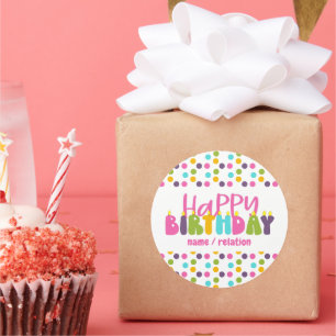 Adesivo Feliz Aniversário Nome Tipografia de Vela Colorida