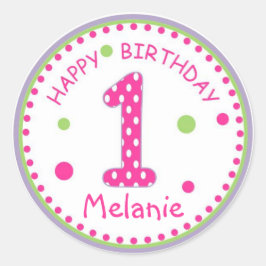 Adesivo Feliz Aniversário Número 1 da Bolinhas Rosa Quente