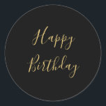 Adesivo Feliz Aniversário Ouro Amarelo Texto Personalizado<br><div class="desc">Projetado com modelo de texto amarelo ouro para a mensagem "Parabéns" que você pode editar para personalizar e também personalizar o fundo de cores!</div>