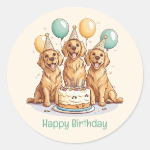 Adesivo Feliz Aniversário Ouro Cachorros de Retriever