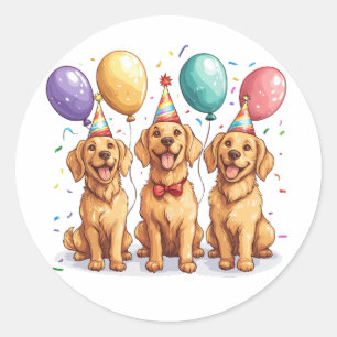 Adesivo Feliz Aniversário Ouro Cachorros de Retriever