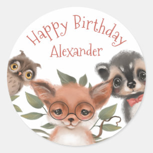 Adesivo Feliz Aniversário para Menino dos Animais da Flor