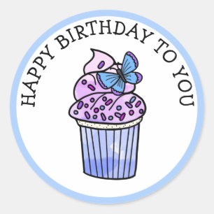 Adesivo Feliz Aniversário Para Você Cupcake De Borboleta