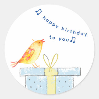 Adesivo Feliz Aniversário (Pássaro Simples) Azul Bebê