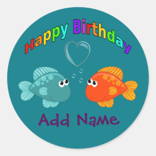 Adesivo Feliz Aniversário Peixe, Coração, Personalizado.