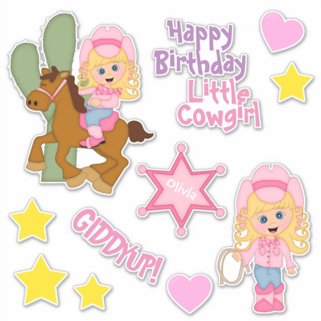 Adesivo Feliz Aniversário Pequena Cowgirl (Frente)