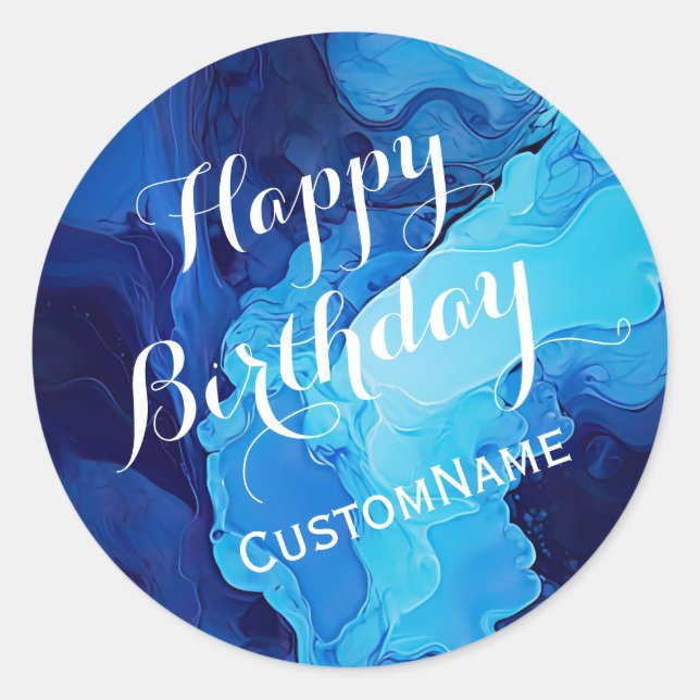 Adesivo Feliz Aniversário Personalizado Nome Azul (Frente)