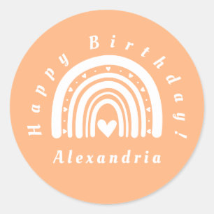 Adesivo Feliz Aniversário Personalizado Peach Rainbow