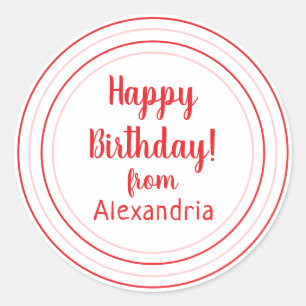 Adesivo Feliz Aniversário Personalizado Vermelho e Rosa