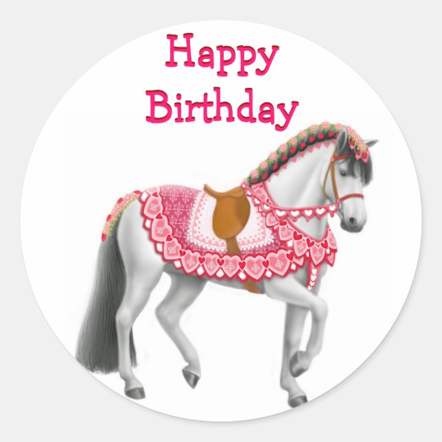 Adesivo Feliz Aniversário Pink Parade Horse Sticker (Frente)