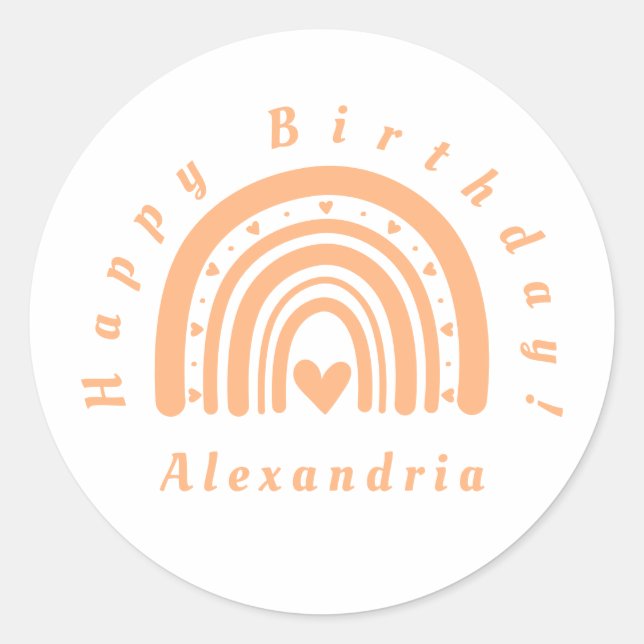Adesivo Feliz Aniversário Rainbow Mínimo Peach (Frente)