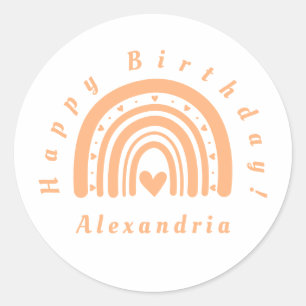 Adesivo Feliz Aniversário Rainbow Mínimo Peach