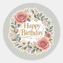 Feliz Aniversário Redondo Floral Vintage