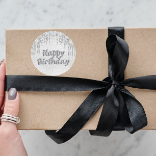 Adesivo Feliz aniversário, relva prateada, goteja de meta