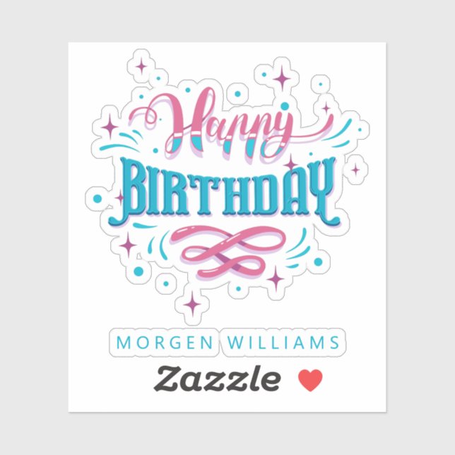 Adesivo Feliz Aniversário, retro tipografia (Folha)