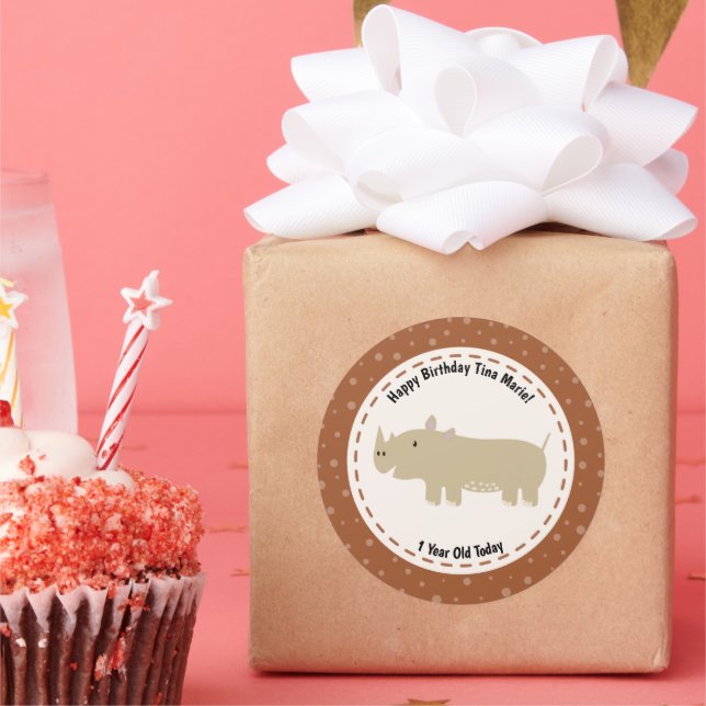 Adesivo Feliz Aniversário Rinoceronte Rinocerontes Animais (Festa)