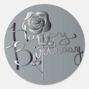 Adesivo "Feliz aniversário!" Rosa 3D Silver manuscrito