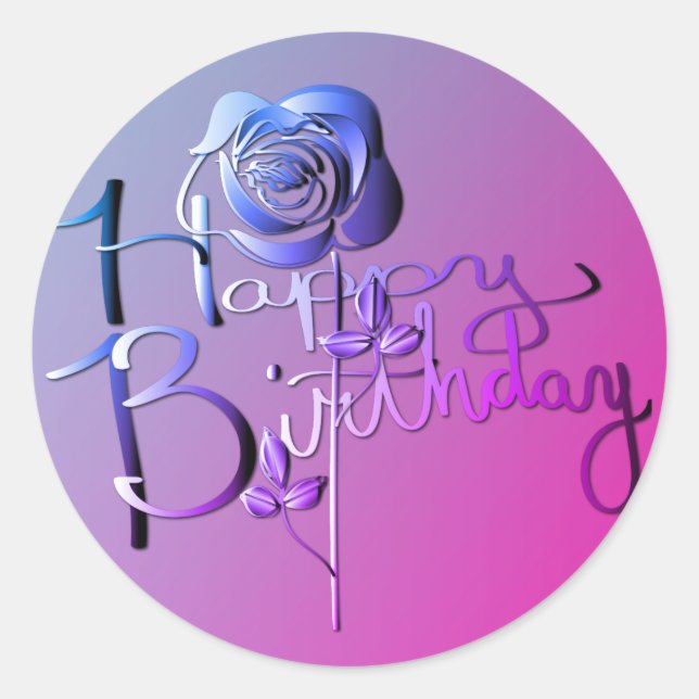 Adesivo Feliz aniversário! Rosa Azul 3D manuscrito (Frente)
