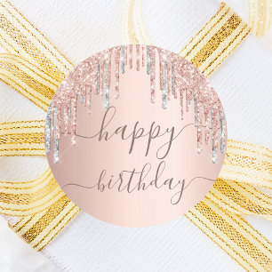Adesivo Feliz Aniversário, rosa dourado cor-de-rosa