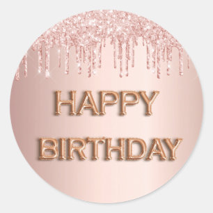 Adesivo Feliz aniversário, rosa dourado, pingos cor-de-ro