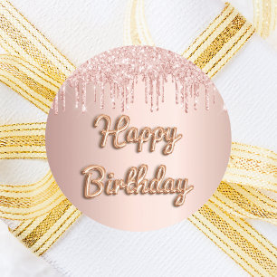 Adesivo Feliz aniversário, rosa dourado, pingos cor-de-ro
