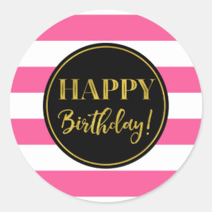 Adesivo Feliz Aniversário, Rosa Dourado, , Stripes Brancas