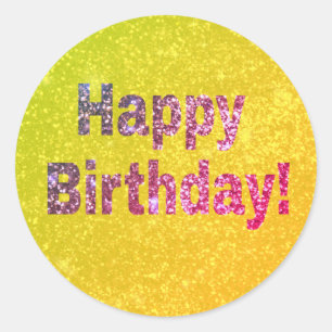 Adesivo Feliz Aniversário Rosa e Amarelo Brilhante
