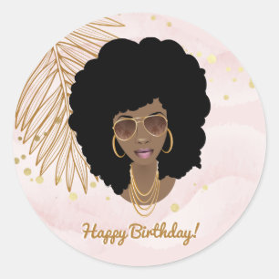Adesivo Feliz Aniversário, Rosa e Dourada, Tropical, Mulh