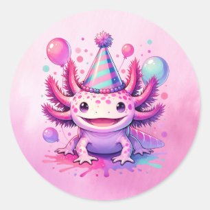 Adesivo Feliz Aniversário, Rosa e Roxo Axolotl